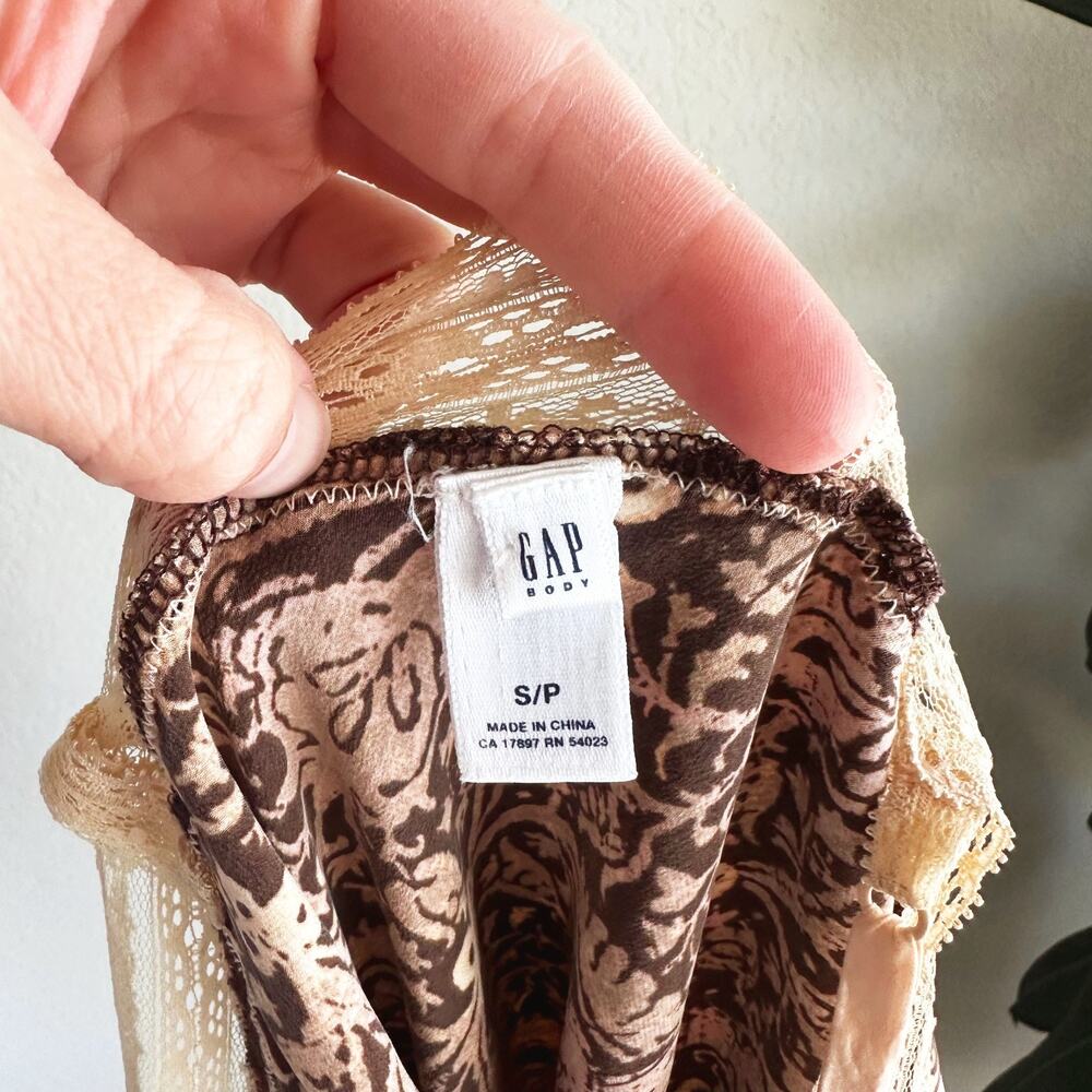 Gap 100% Silk Slip Small Paisley Lace Trim Fairy Romantic Brown/Ivory Y2K Sexy - Picture 6 of 9